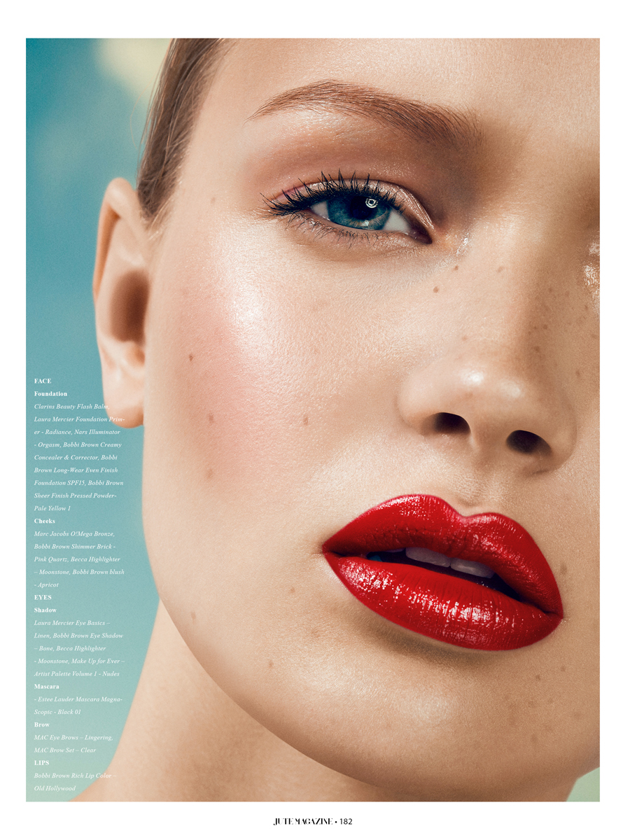 beauty skin freckles red lips closeup retouch publication editorial jute magazine SKY retoucher makeup Natural Beauty texture