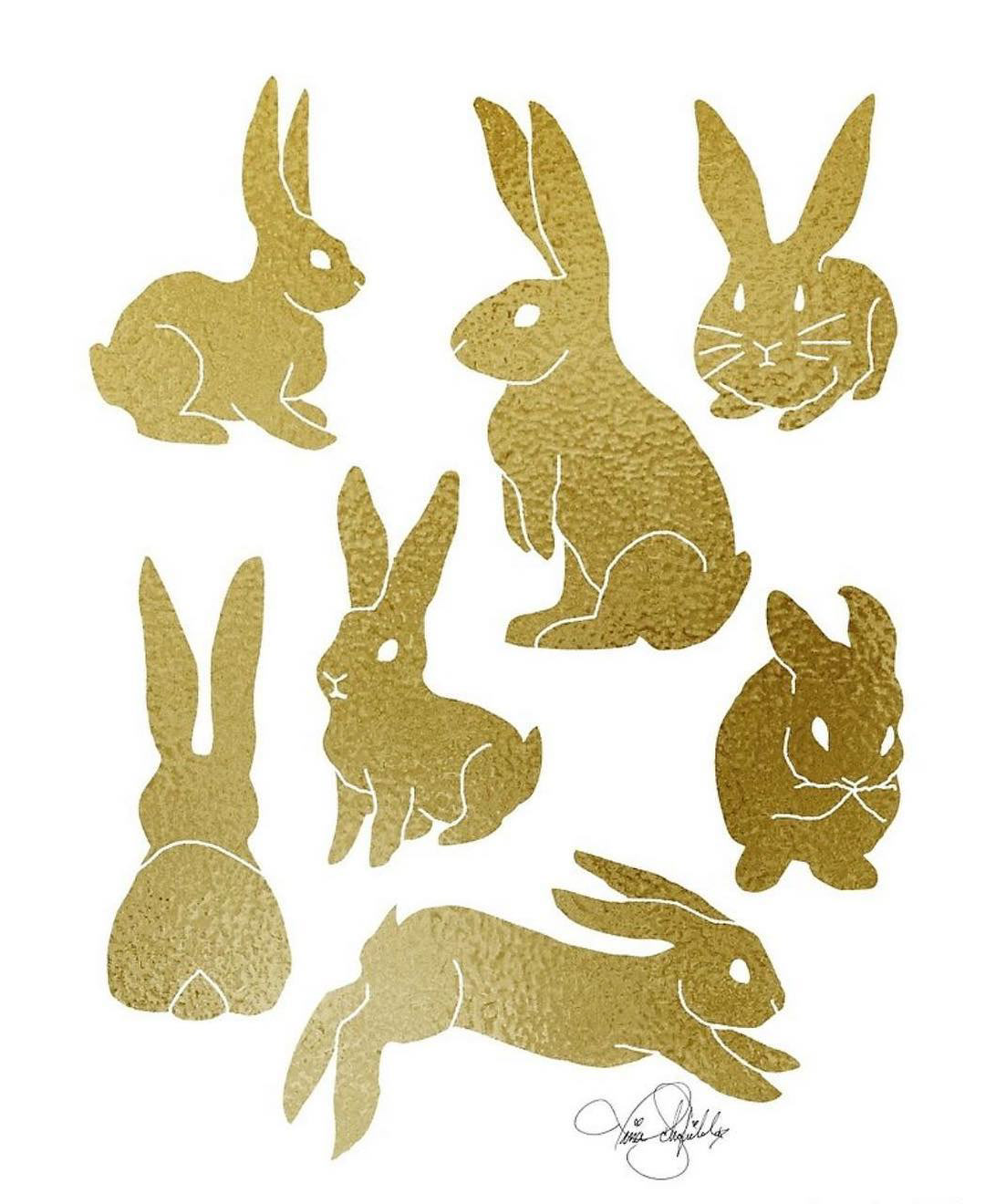 metallic gold bunny rabbit Fashion  ILLUSTRATION  textile design  White and gold black and gold art prints Character design 