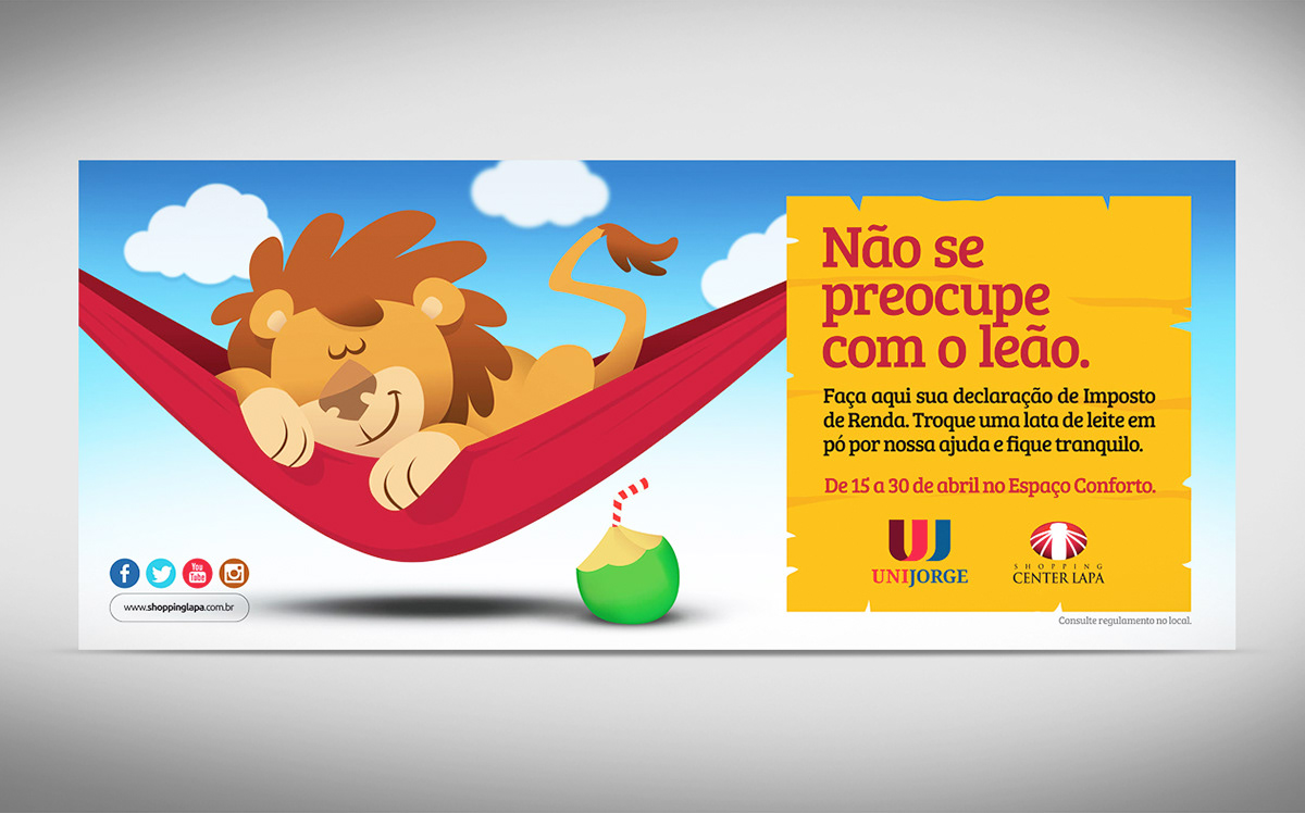 Ilustração leão lion Center Lapa ad anúncio campanha campaign IR Imposto de Renda Income Tax shopping center Direção de arte