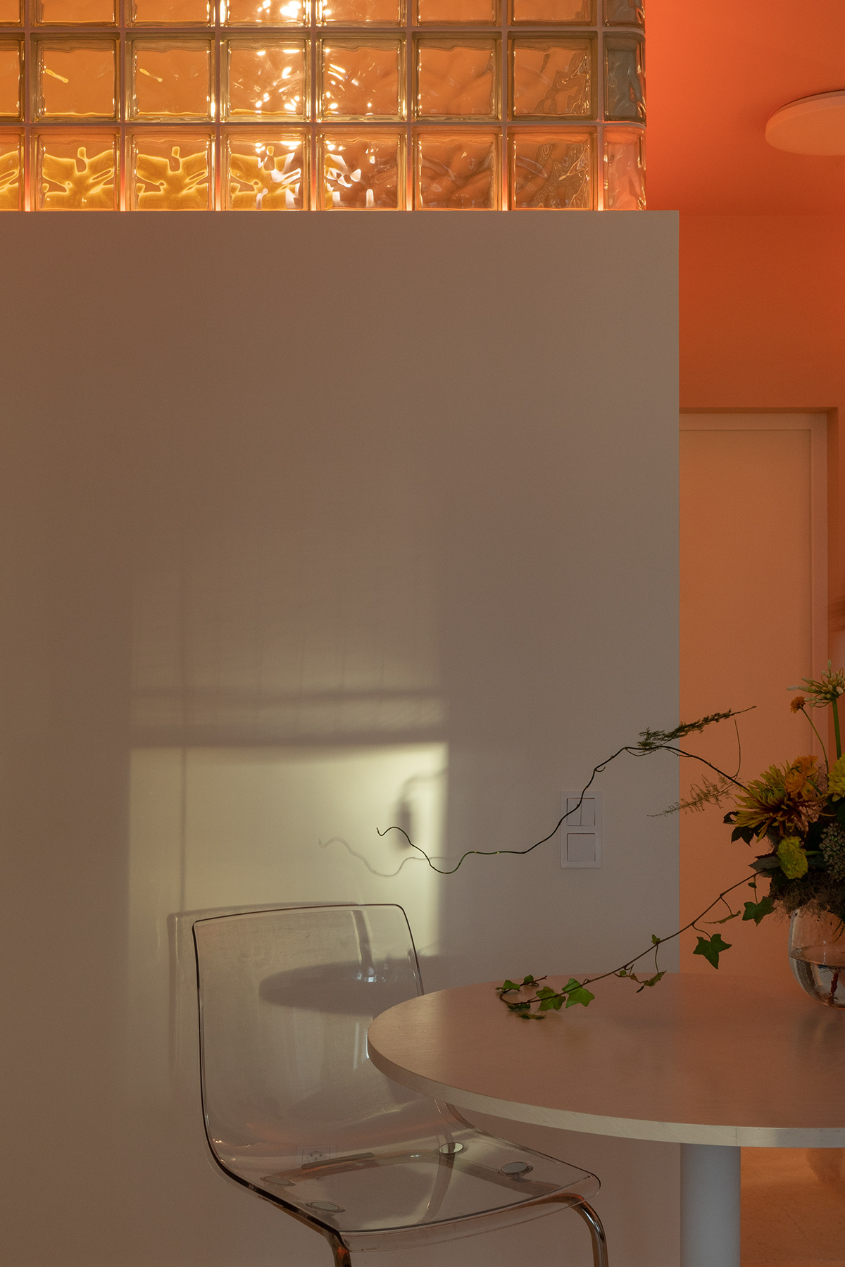 White interior design  studio glassblocks light design
