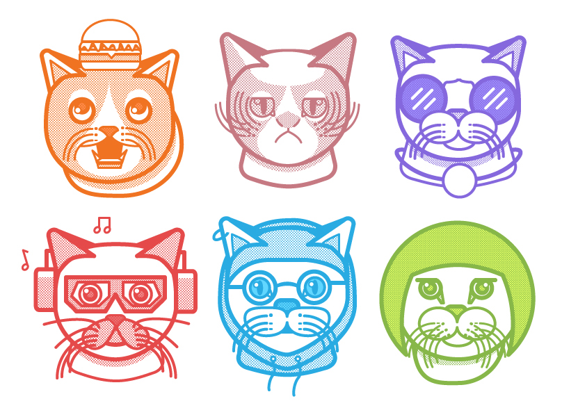 cats halftone icons Internet memes grumpy cool Hipster business lime dubstep kitty