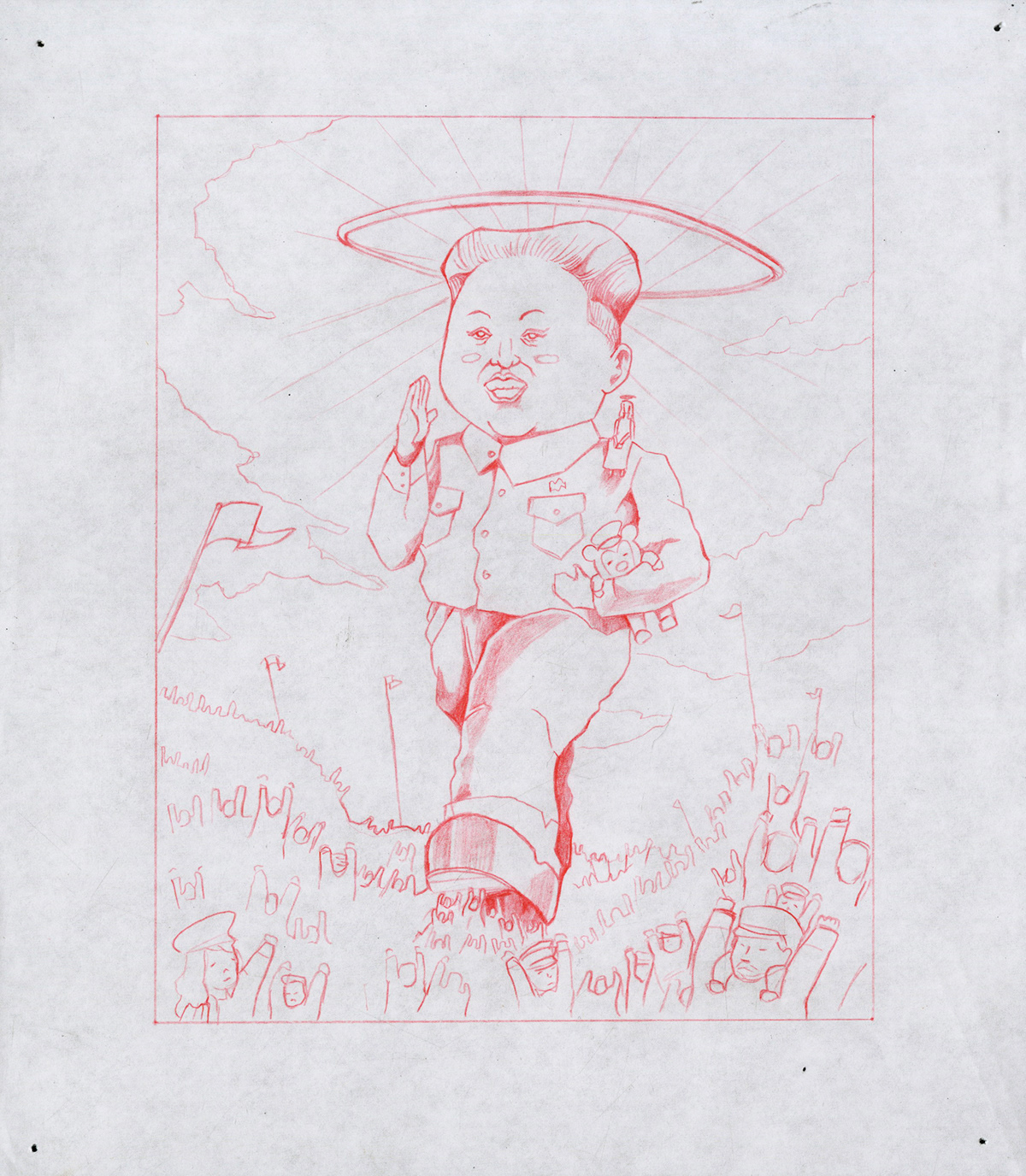 gouache caricature   kim jong-un north korea gouache painting