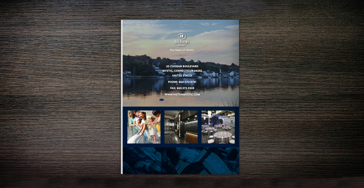 Hilton hotel nautical flipbook magazine print Layout folder Collateral blue ropes compass harbor port