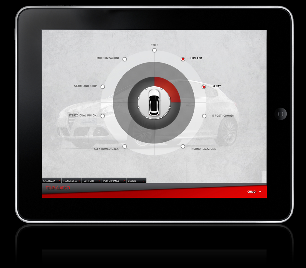 alfa romeo giulietta car iPad app Events Experience Interface Mobile Application iPad App tablet interface Tablet Application Tablet app