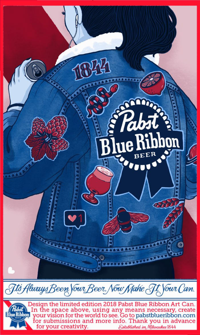 denim jacket Denim pabst Pabst Blue Ribbon blue red Can Art
