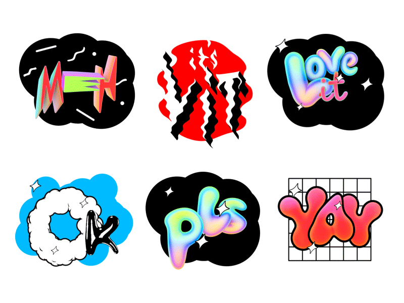 animated sticker Pack reaction words motion design lettering typography  