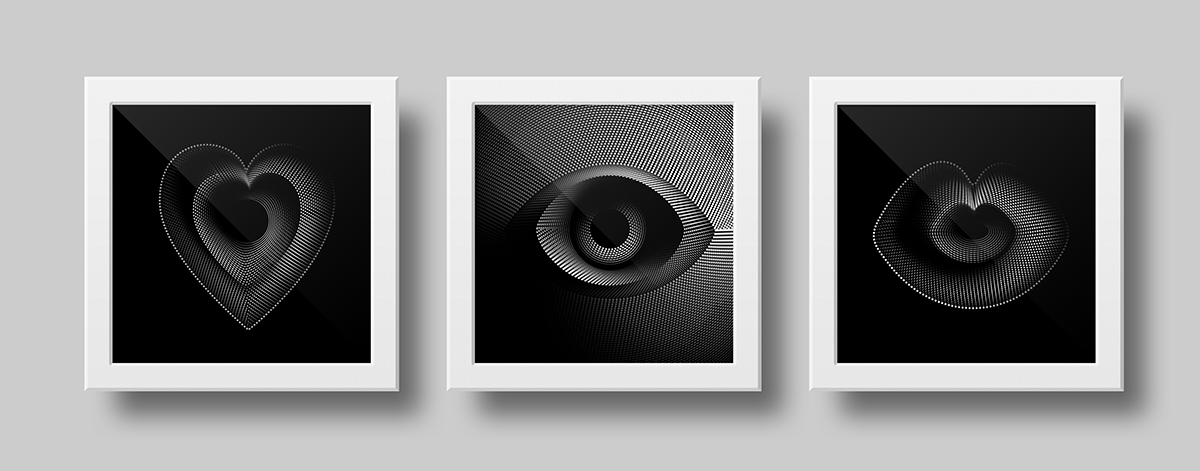 Baimu heart Black&white symbols concept graphic dots lines blend Illustrator vector Love vision hole black