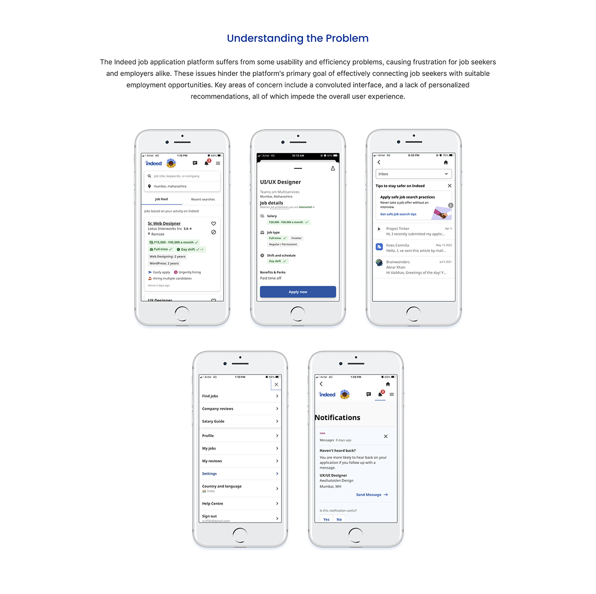 UI/UX UX design Case Study job minimal indeed ui design Figma Mobile app application