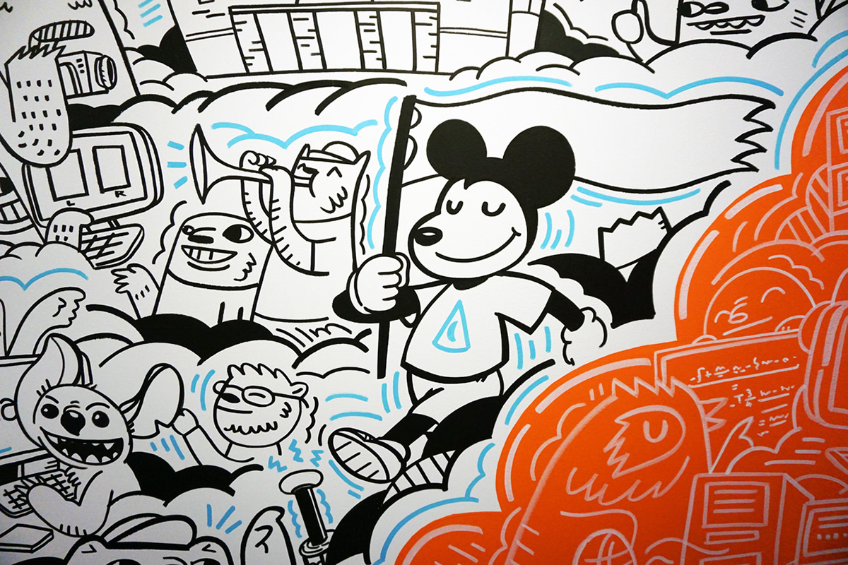 disney Walt disney animation studi Mural office mural studio mural animation studio posca markers paint pens characters doodles