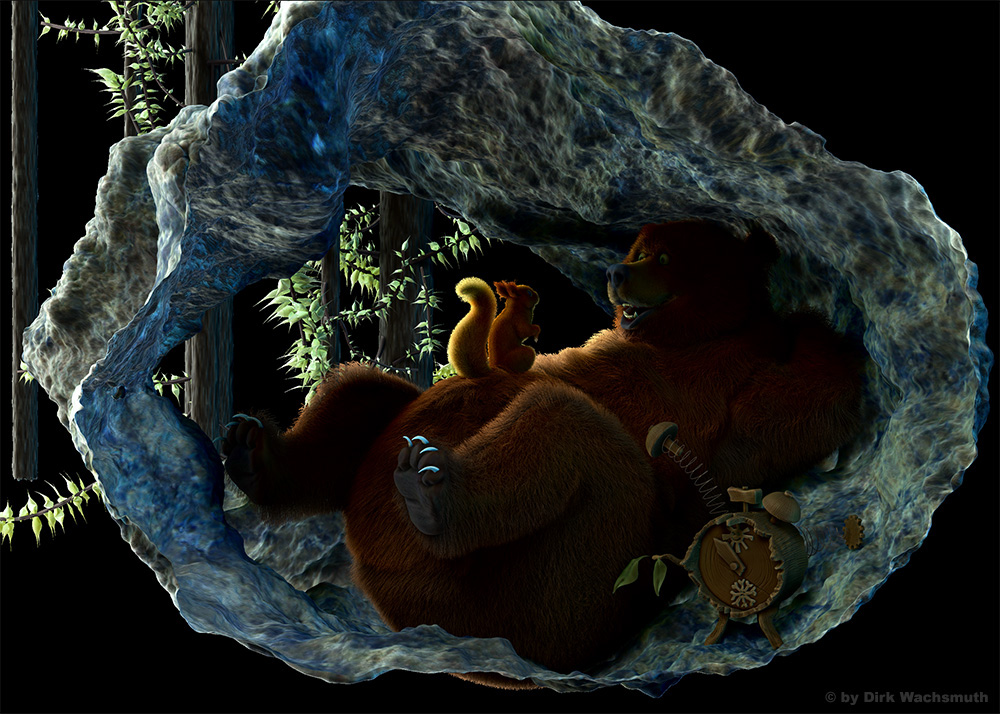 bear squirrel winter sleep wake up Zbrush 3D animals Character cave sleepy cartoon caricature   wood spring MORNING