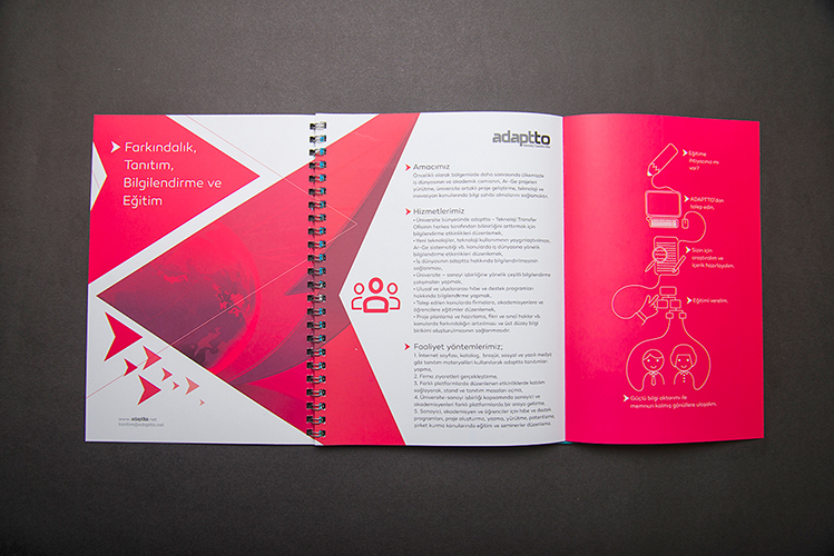 Adaptto teknoloji Technology TRANSFER design brochure tasarım katalog broşür fold Catalogue brand mark symbol