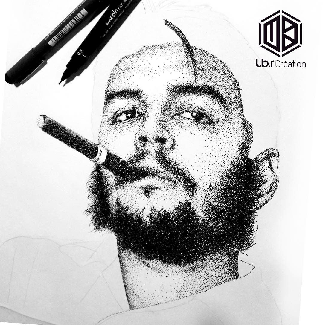 Che Guevara Pointillism dotwork Drawing  artwork dots black and white portrait dessin