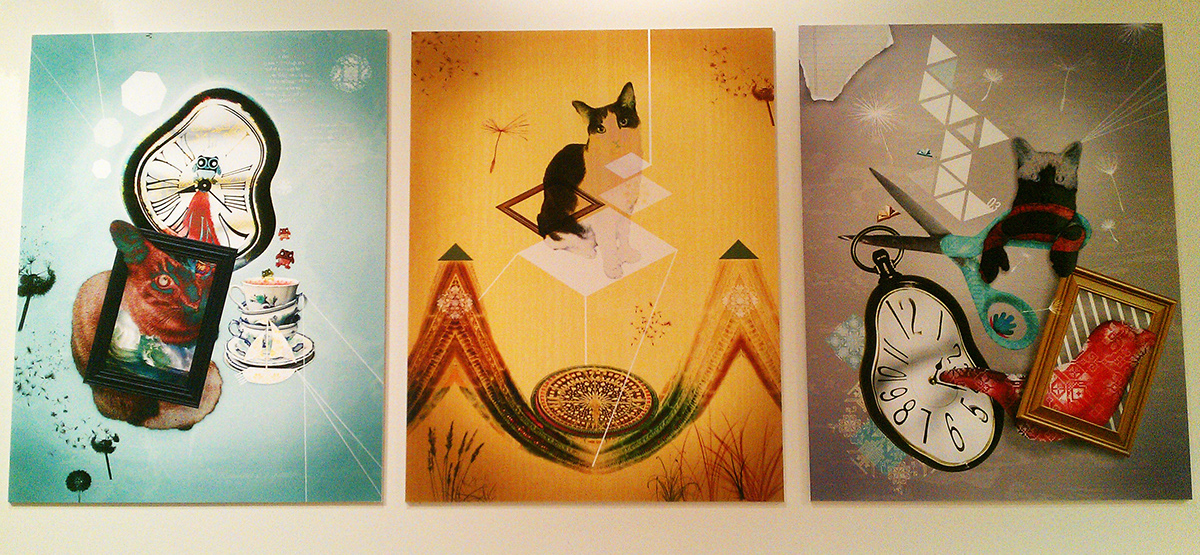 Cat  cats time Space  surreal surrealist Triptych