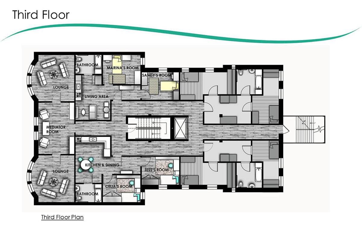 Interior design fostercare teens floorplans Elevations sections rendering