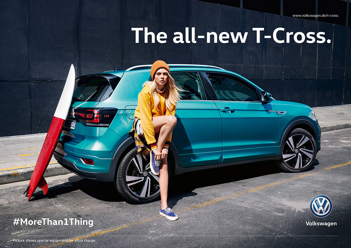 volkswagen T-Cross campaign Advertising  automotive   Photography  CARA DELEVINGNE