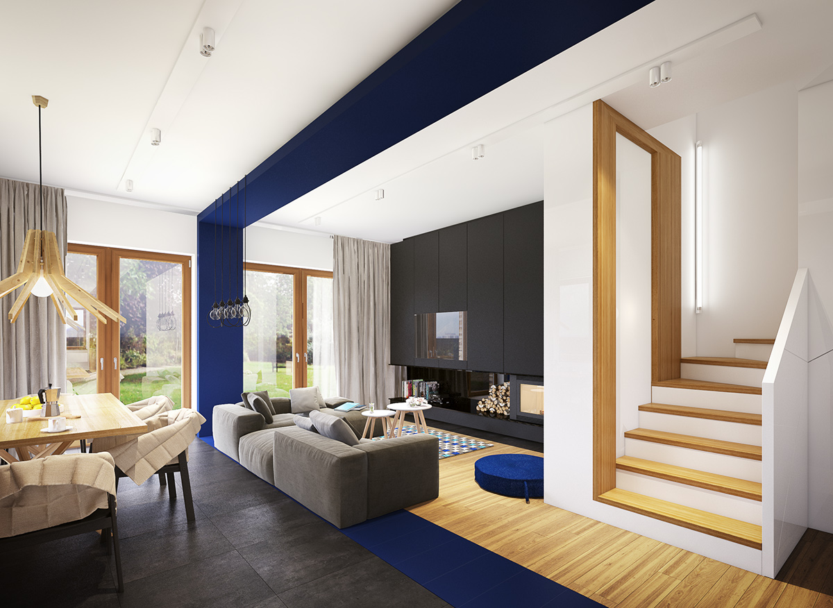 wood blue Interior plasterlina design japan modern house home flat