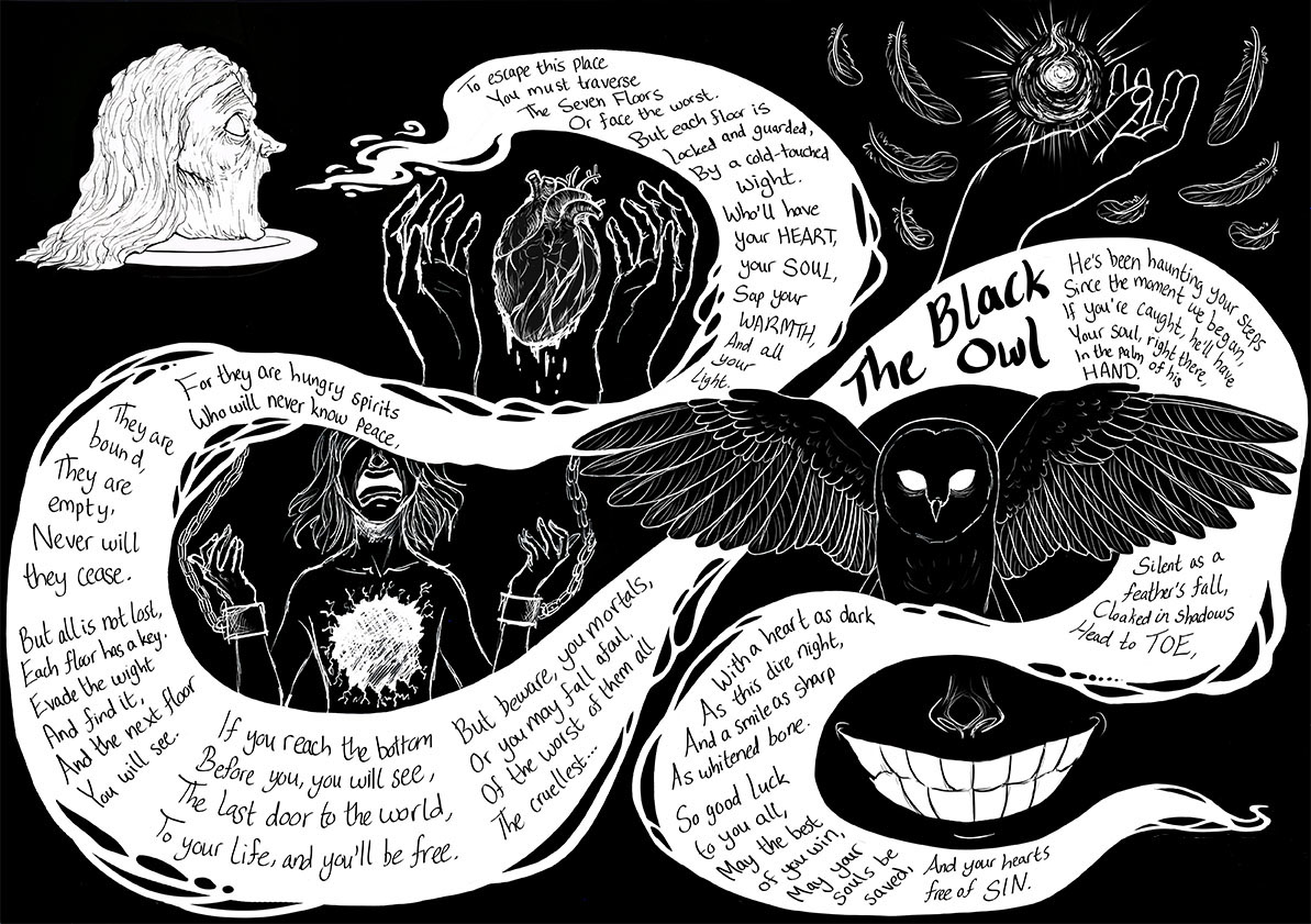 comic horror Dark Fantasy fantasy death body horror Ghosts Ghost story black owl Scary