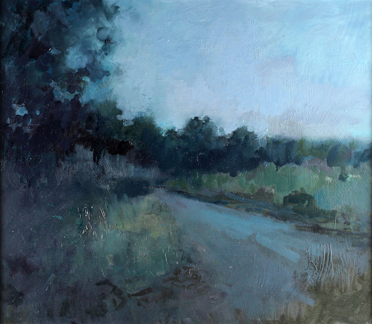 Landscape nocturne Oil Painting trees texture mood road