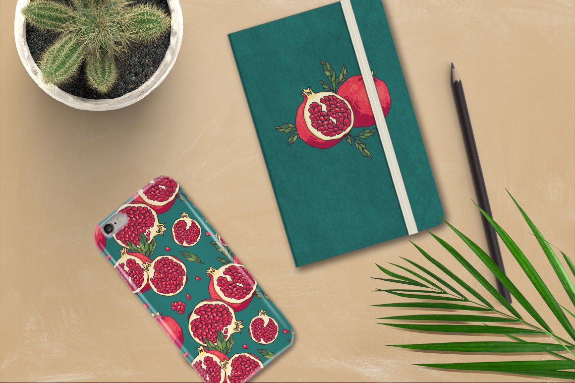 pattern design polygraphy decor Food  bright hand drawn pomegranate