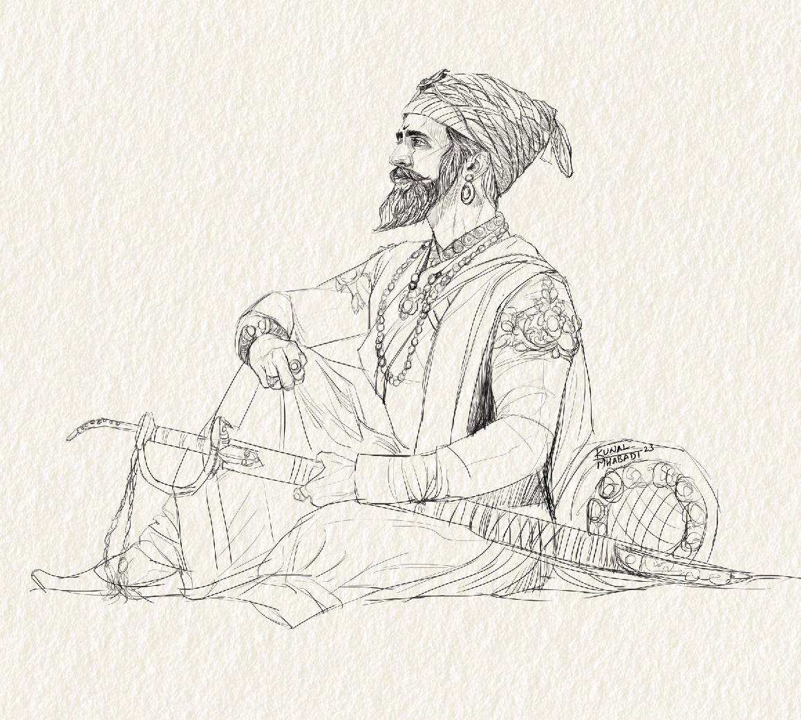 Matte Painting portrait sketch Shivaji Maharaj Drawing Maharashtra India
