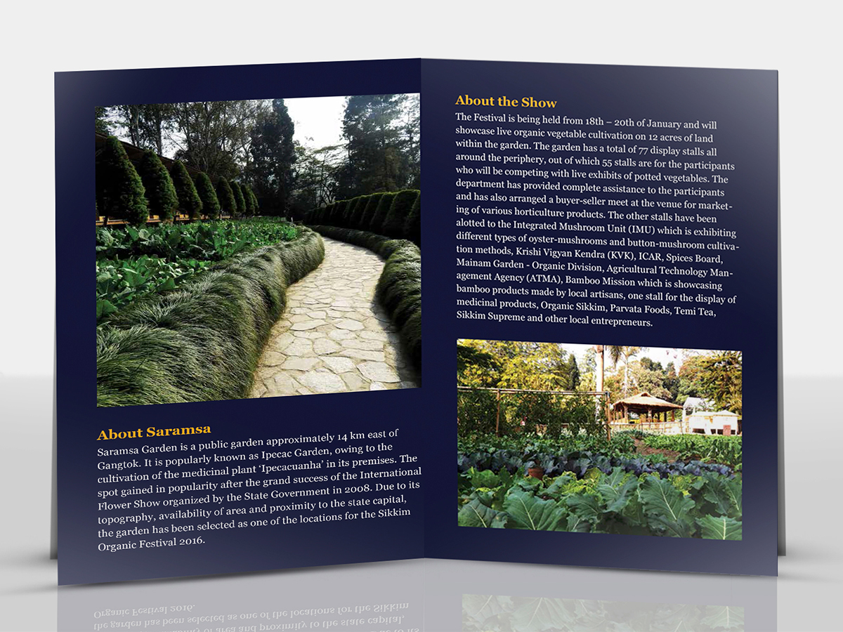 brochure quarterfold crossfold print Sikkim Organic Festival Saramsa Garden Flower show