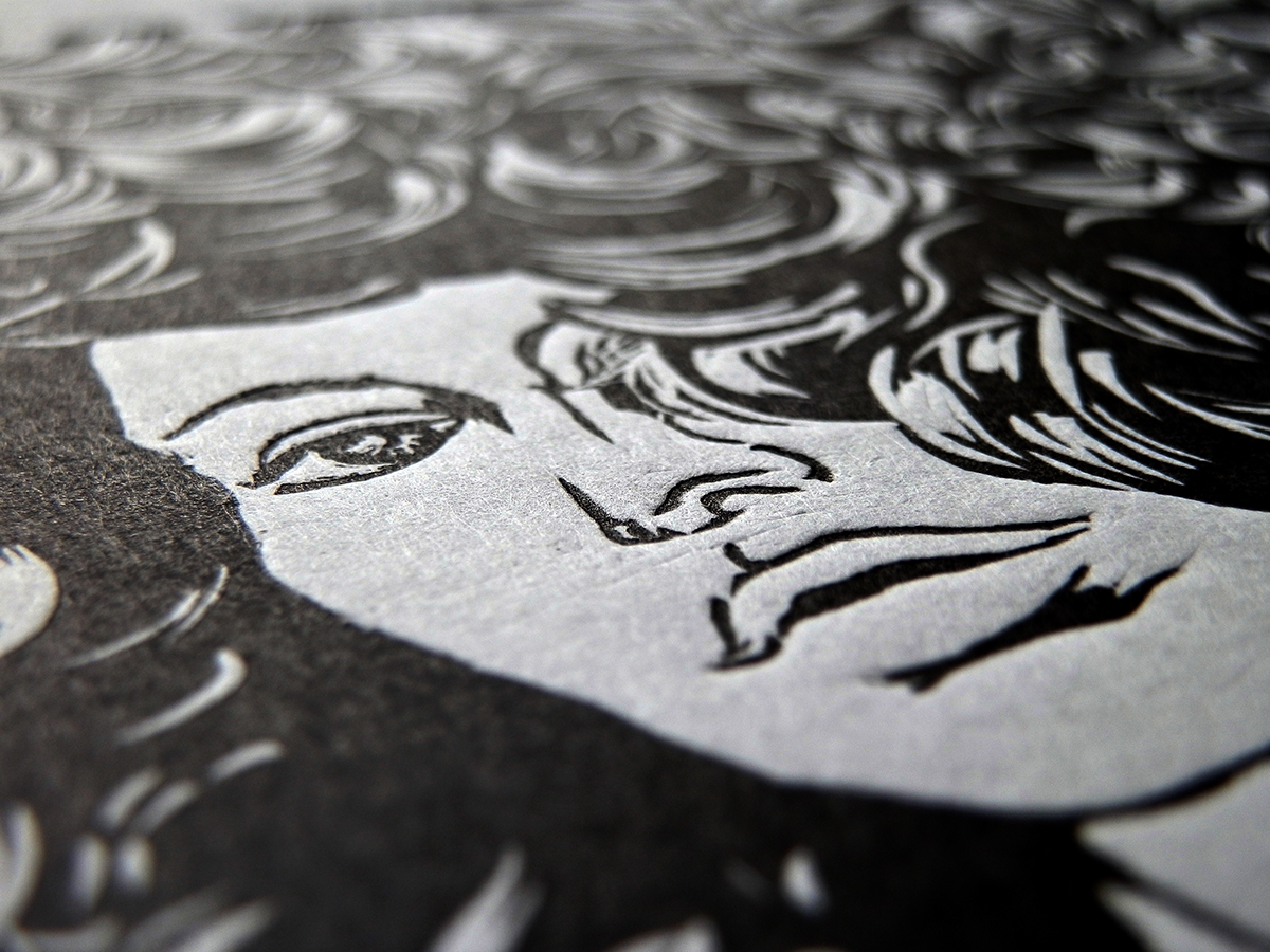 linocut block print print art graphic girl pencil color ink