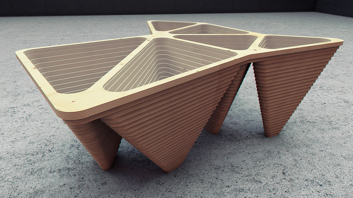 table wood concept modern triangulation Interior furniture art design vray plywood