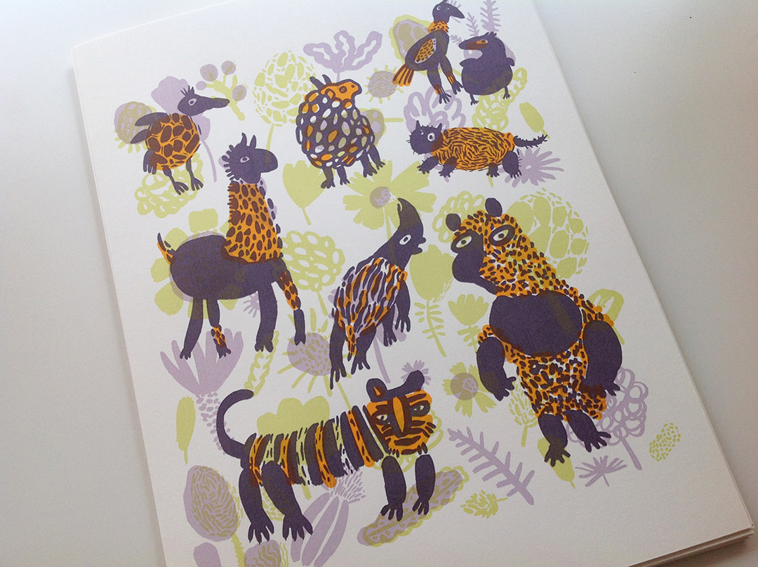 printmaking silkscreen animals Nature Flowers natalya balnova yellow purple jungle