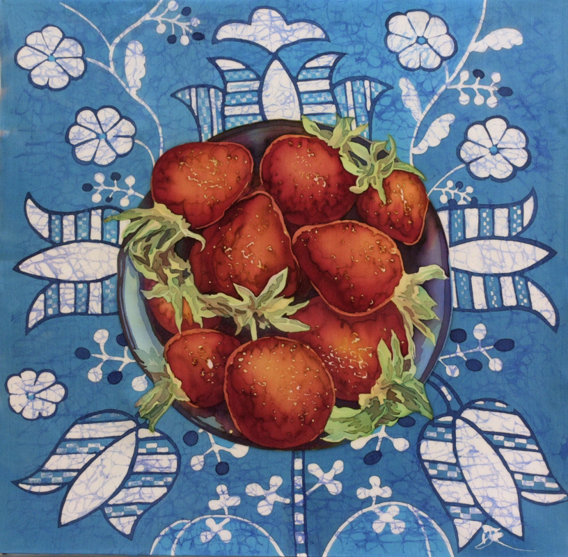 strawberries silk painting batik SILK still life