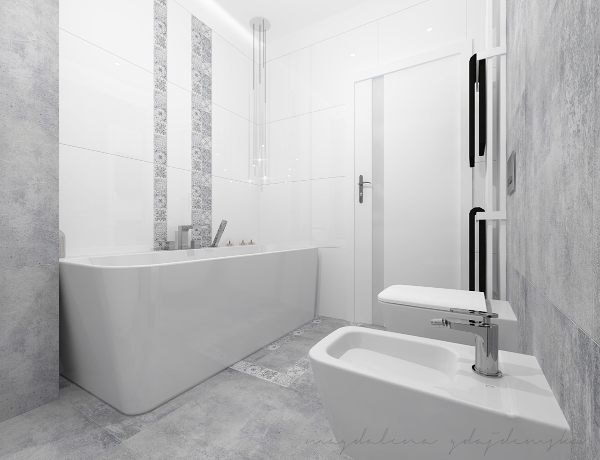 bathroom design classic style bathroom Grey Bathroom white tiles patchwork black marble vibia slim