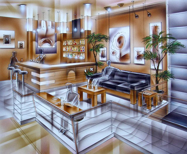 Adobe Portfolio Interior rendering art air-brush watercolour atza aca aleksandar alexander visnic visnjic Project presentation vancouver north bc Canada