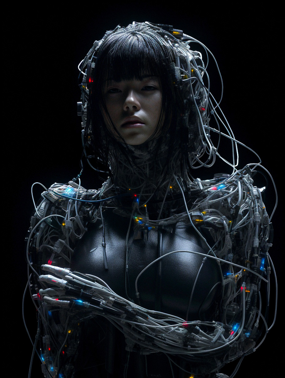 Cyberpunk dark futuristic minimal Technology prosthetics ghost in the shell 3D Render