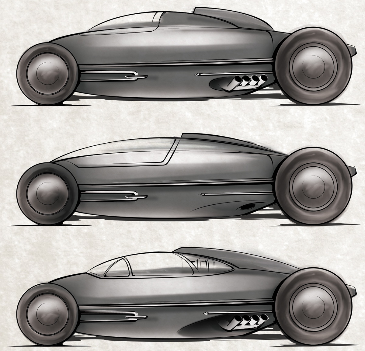 Concept for a nostalgia belly tank racer. 
