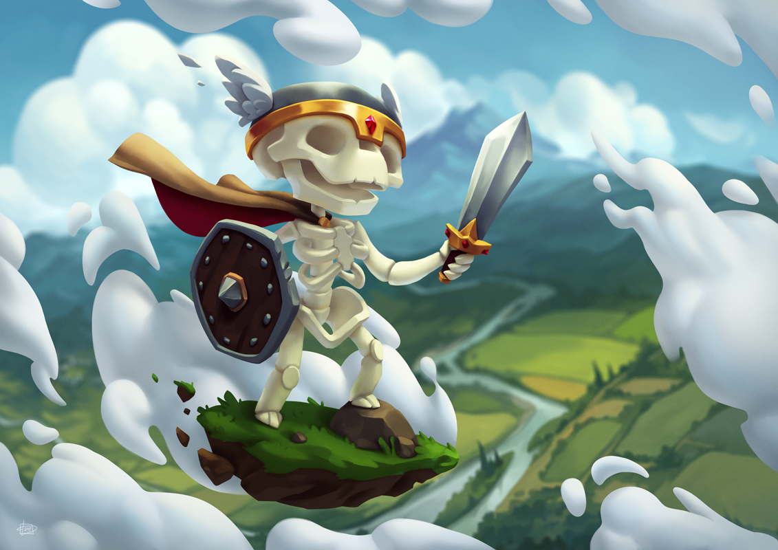 skeleton skull funny clouds SKY Landscape Flying warrior fantasy game