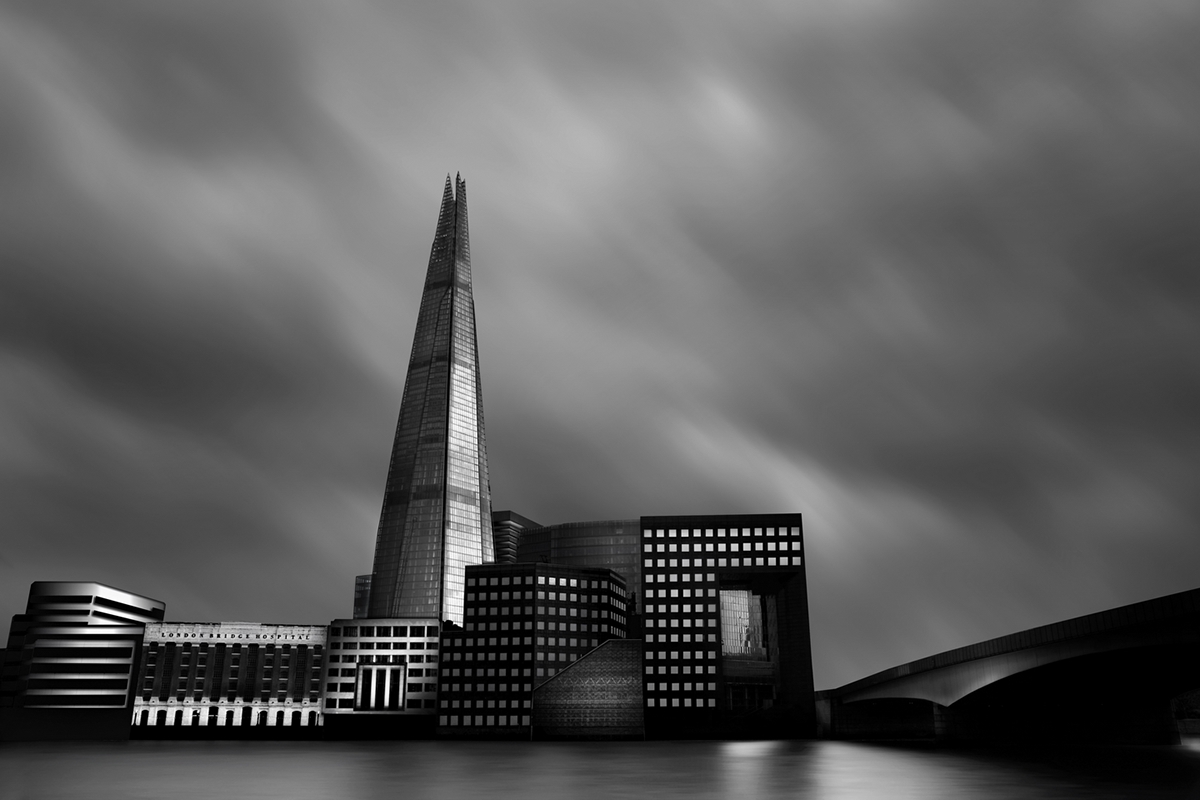 black and White city scape SKY line skyline buildings London Canon canon 5D long exposure fine