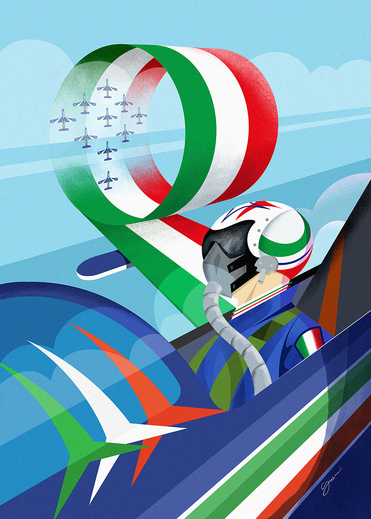 A tribute to the Italian acrobatic team that wants to underline the great importance of man.