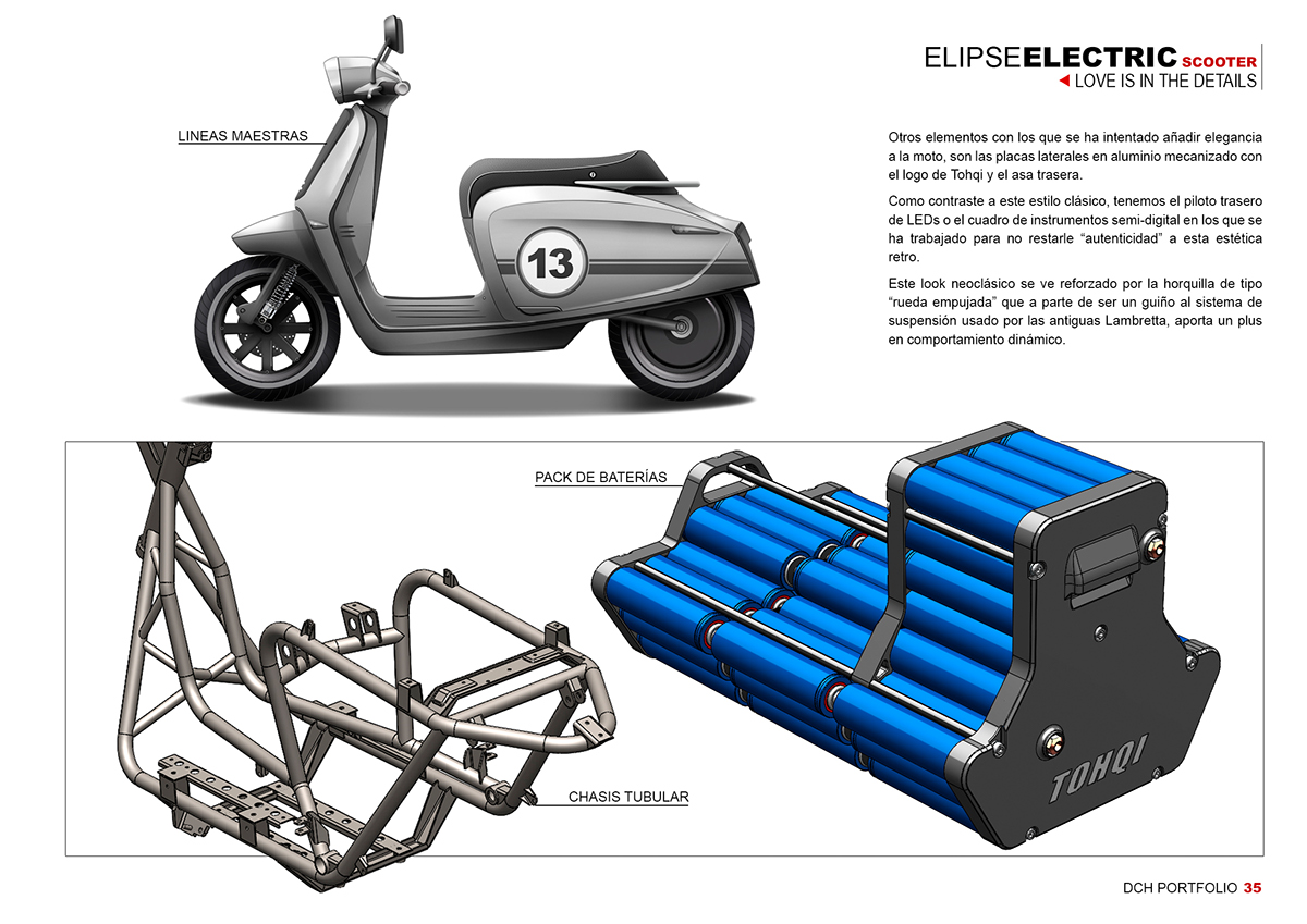 Electric Scooter Scooter electric motorcycle ELIPSE vintage cad Render motorcycle