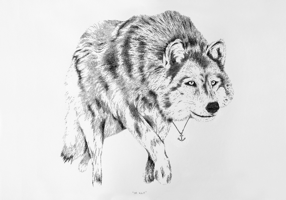 Adobe Portfolio wolf t-shirt wolves line drawing pen ink animal snow clean detail art vintage cool Retro Style