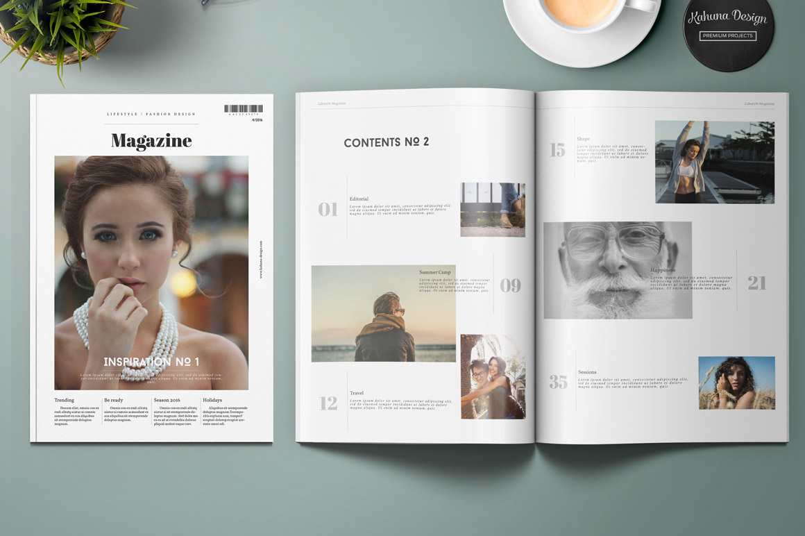InDesign template editorial design elegant magazine Layout feminine type Kahuna lifestyle Style a4 print letter