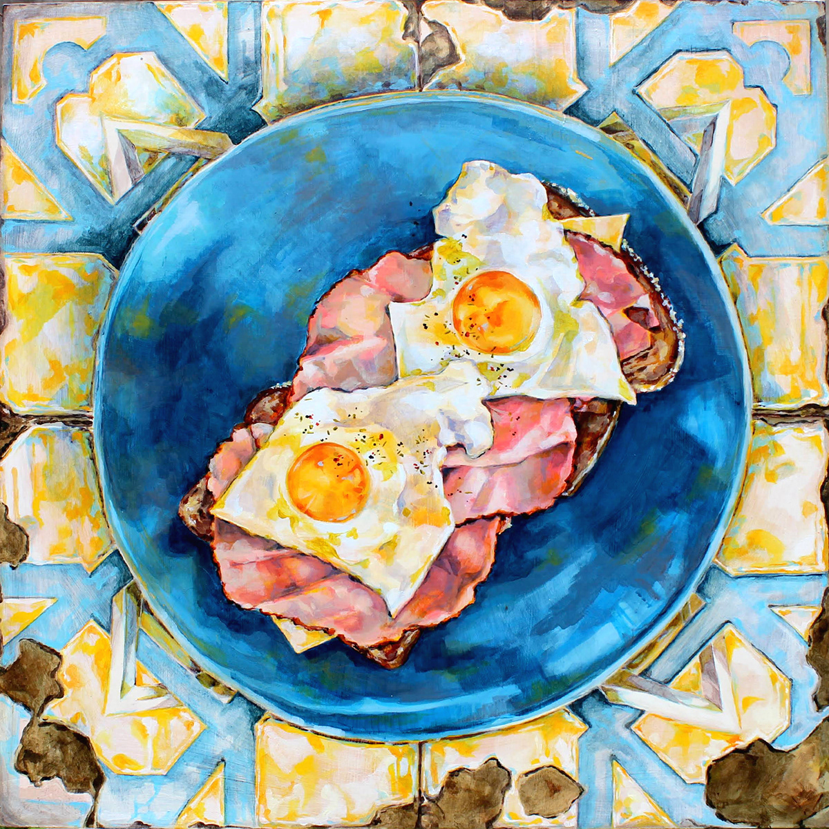 acrylic Adobe Portfolio bread breakfast dreillustrations eggs Finearts foodart foodgasm foodie foodillustration ILLUSTRATION  mosaic painterly painting   Portugal portuguese tiles