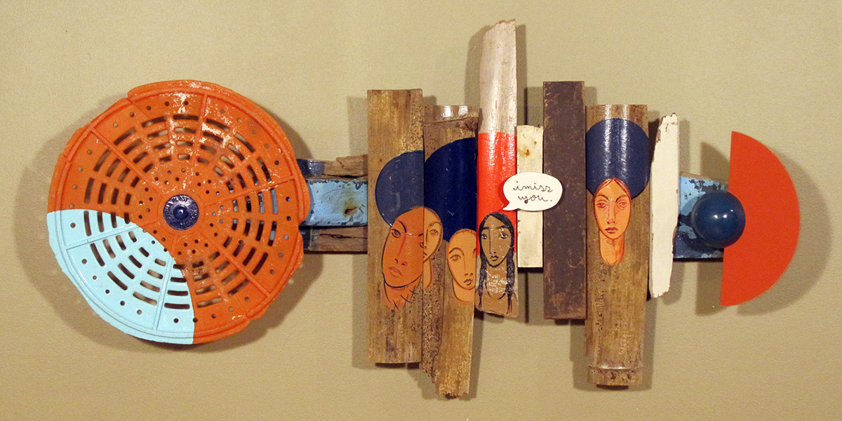 reuse re-purpose recycle upcycle Found objects wood salvaged Assemblage humor Collaboration collage