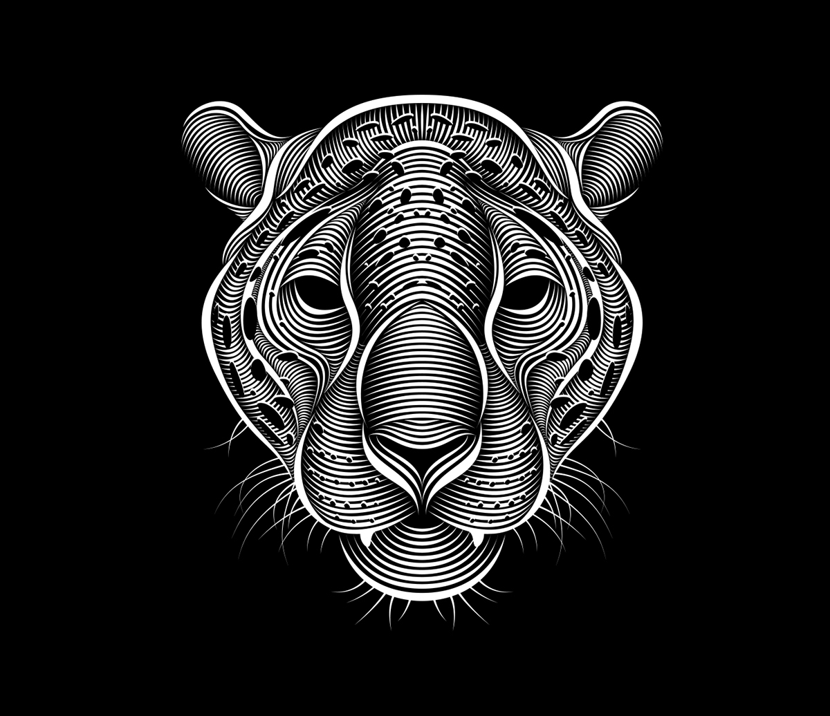 bull face portrait wild animal jaguar monkey elephant lion Illustrator vector lines stripes moire effect