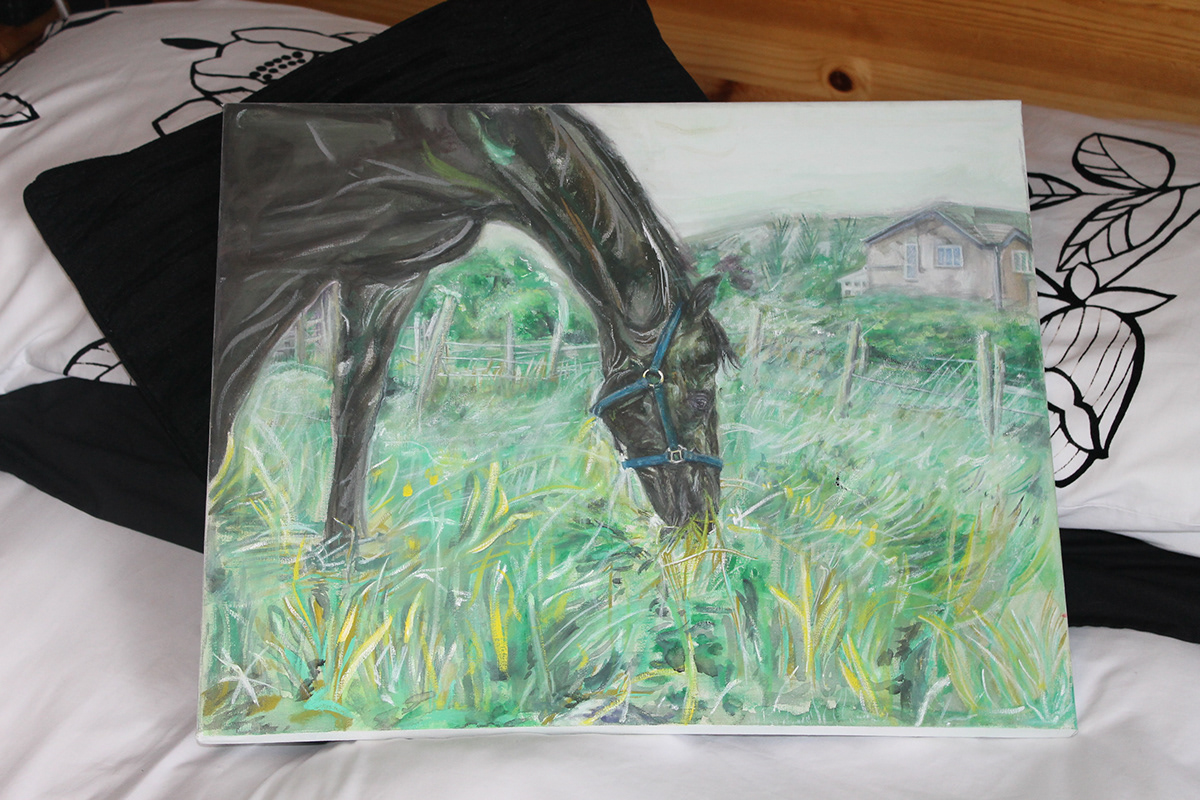 horse Landscape impressionism brush strokes texture SEMI Realism abstract field building animal creature wildlife Nature