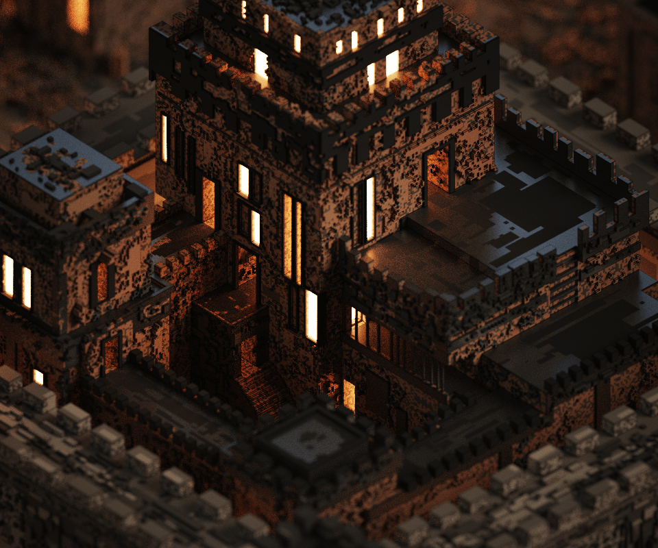 voxel Magicavoxel Isometric 3D voxelart architecture medieval fantasy Castle Low Poly