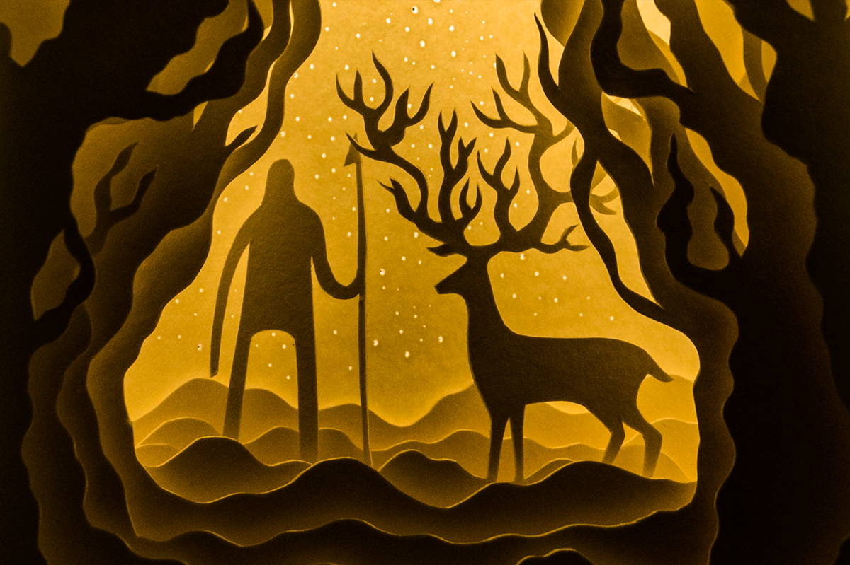 light box shadow box  papercut paperart coexist stag warrior forest