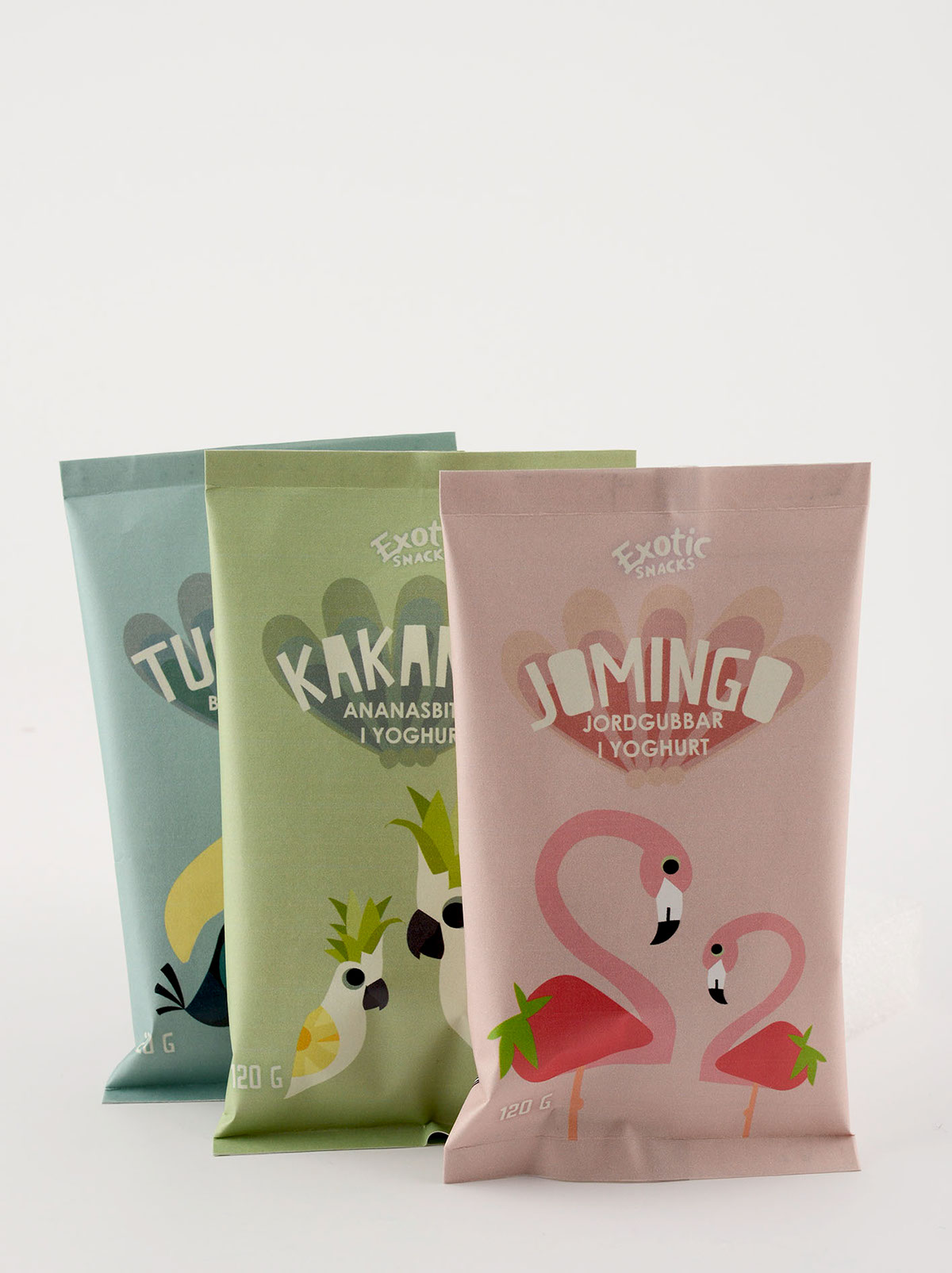 healthy snacks packagingdesign birds banana Pineapple strawberry