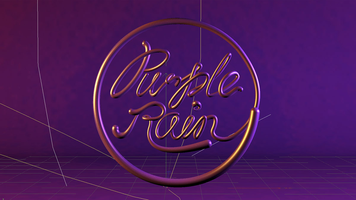 prince purple rain colour Retro type cursive flow CGI
