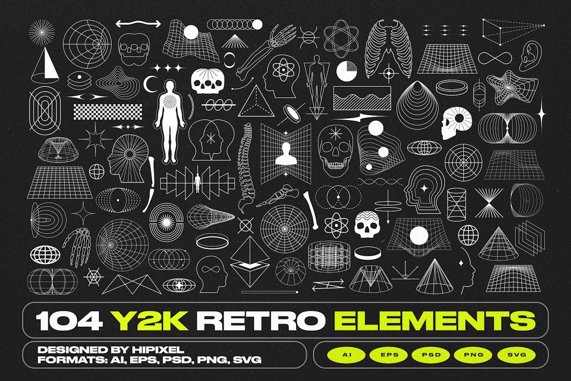 Y2K Retro abstract element Icon icons shapes 90s Cyberpunk futuristic