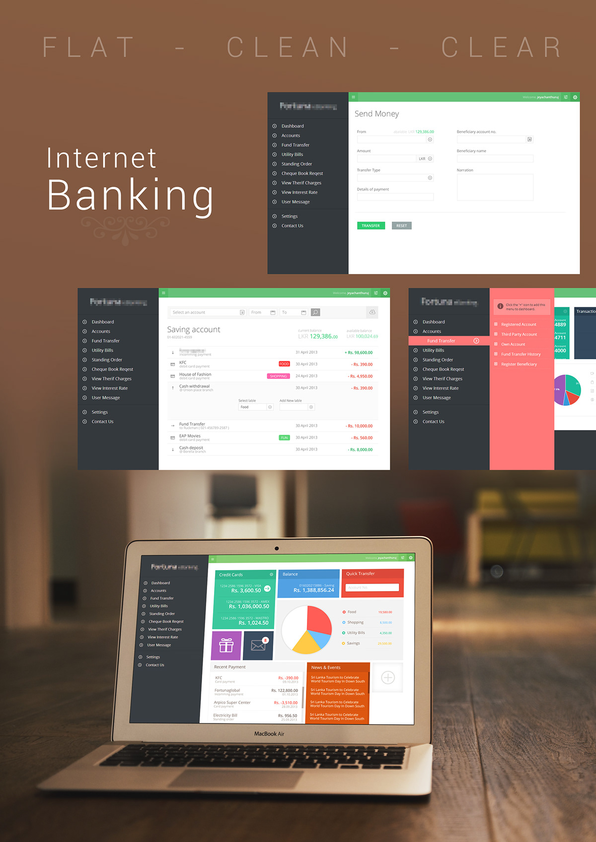 Internet Banking online banking flat ui Clean UI Fortunaglobal Sri lanka