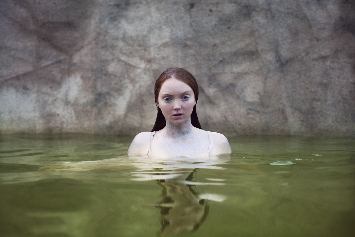 lily cole portrait swimming pool water